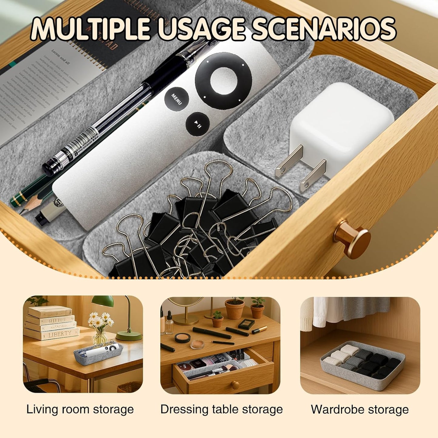 Starward 11 Stück Organizer Schublade, Drawer Organizer Stapelbar, 5 Größen Kiste für Filz, für Schreibtische, Frisiertische, Kleiderschränke