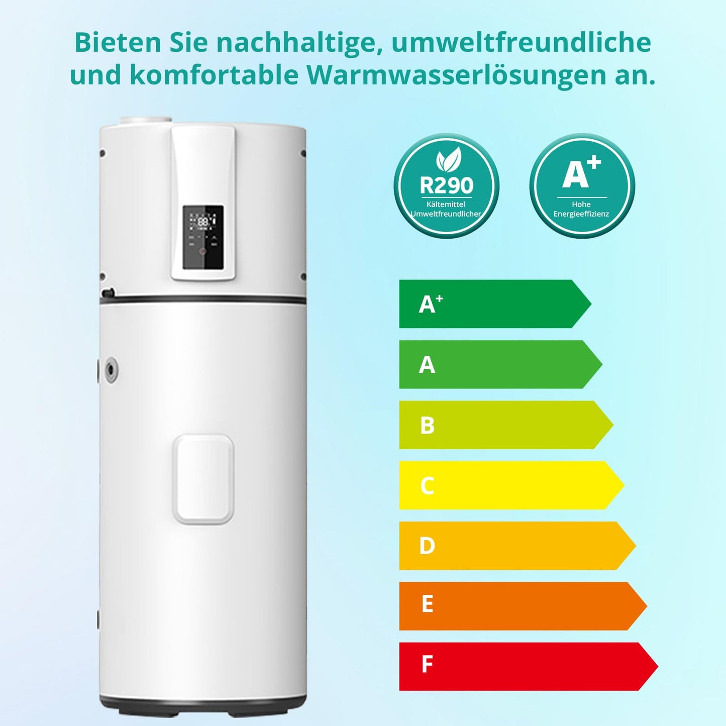 Warmwasser-Wärmepumpe 250 L mit Wärmetauscher, R290