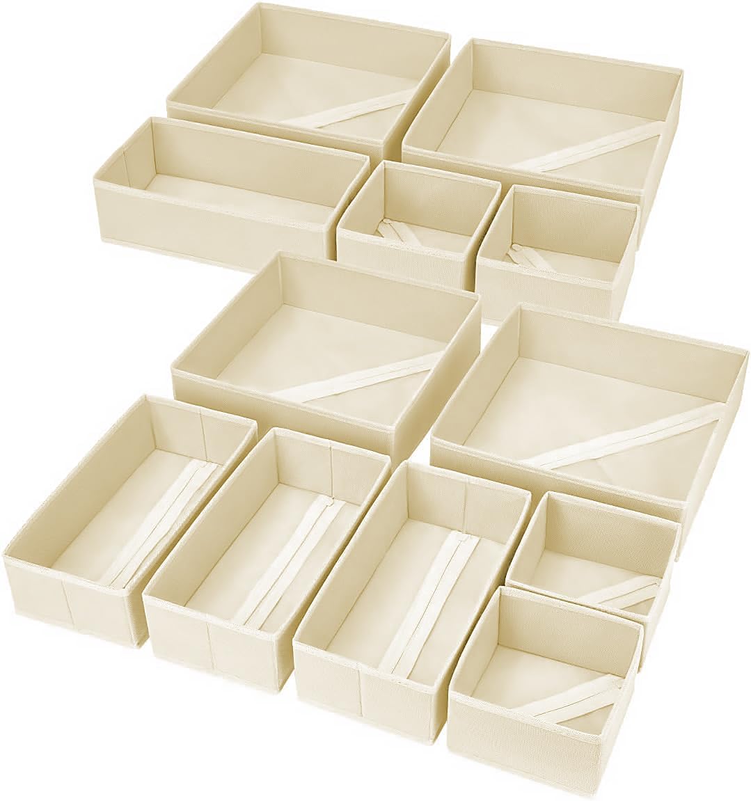 Homsorout Wardrobe Organiser - Set of 12 Drawer Organisers, Clothes Baby, Foldable Storage Box, Fabric Boxes Storage for Dresser, Socks, Bras, Beige
