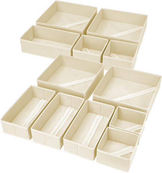 Homsorout Wardrobe Organiser - Set of 12 Drawer Organisers, Clothes Baby, Foldable Storage Box, Fabric Boxes Storage for Dresser, Socks, Bras, Beige