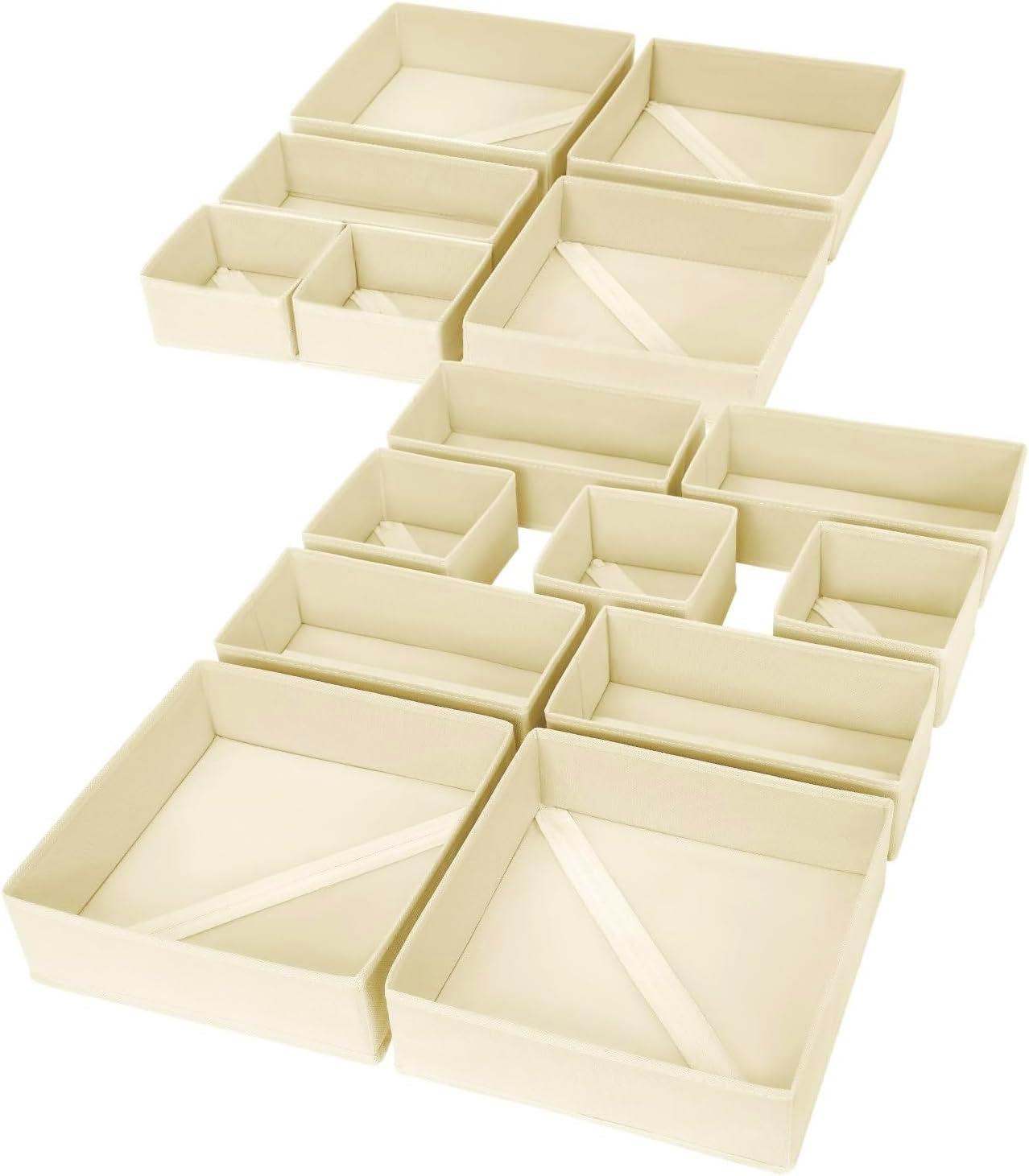 Homsorout Wardrobe Organiser - Set of 12 Drawer Organisers, Clothes Baby, Foldable Storage Box, Fabric Boxes Storage for Dresser, Socks, Bras, Beige