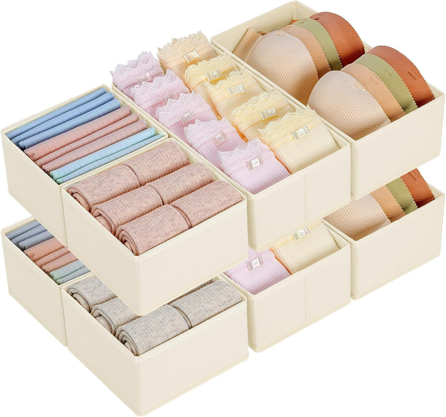 Homsorout Wardrobe Organiser - Set of 12 Drawer Organisers, Clothes Baby, Foldable Storage Box, Fabric Boxes Storage for Dresser, Socks, Bras, Beige