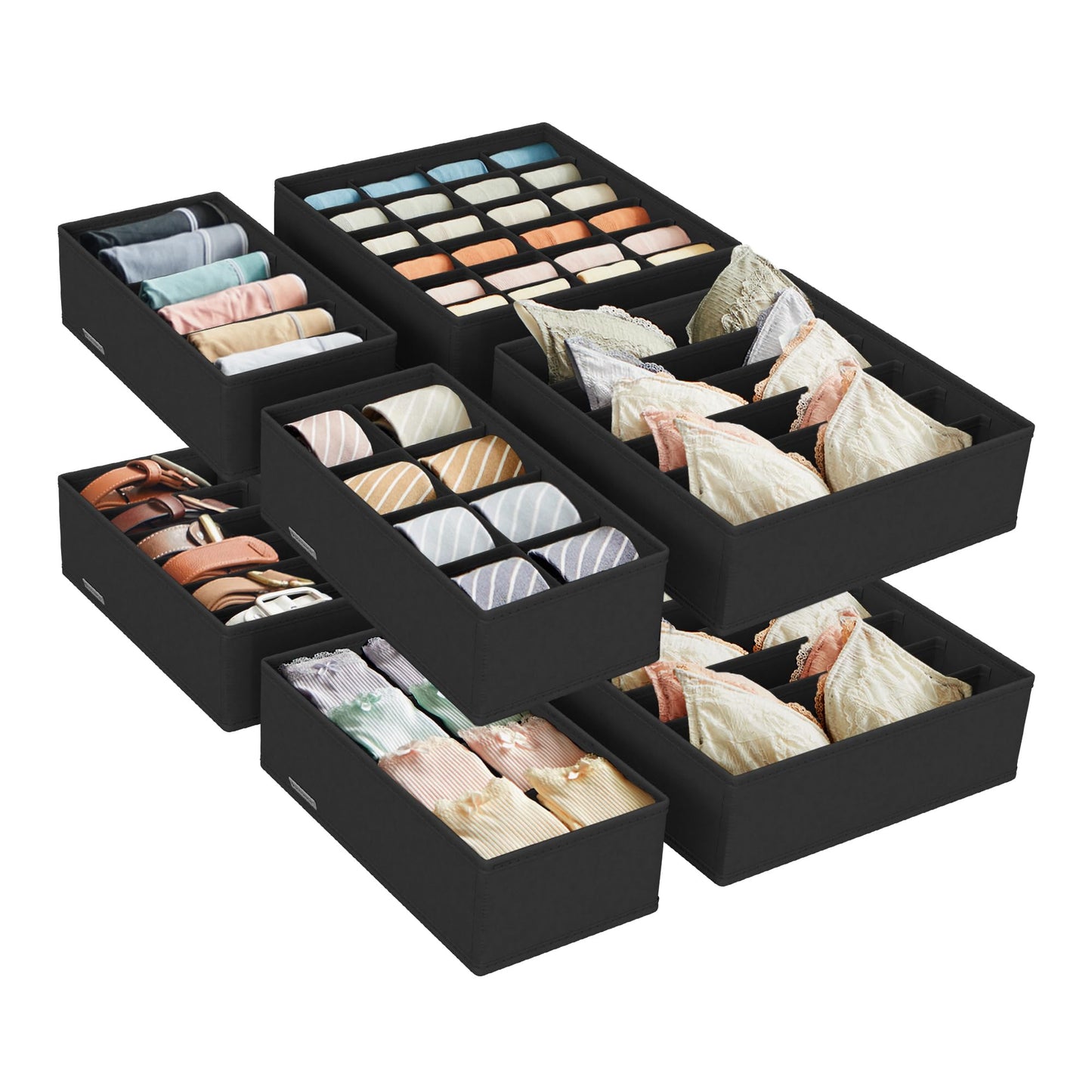 SONGMICS Underwear Organiser, Set of 8, Drawer Organiser, Foldable, Wardrobe Organiser System, Storage Box, Closet, Fabric Boxes Storage, for Bras, Socks, Ties, Dove Grey RUS008G01