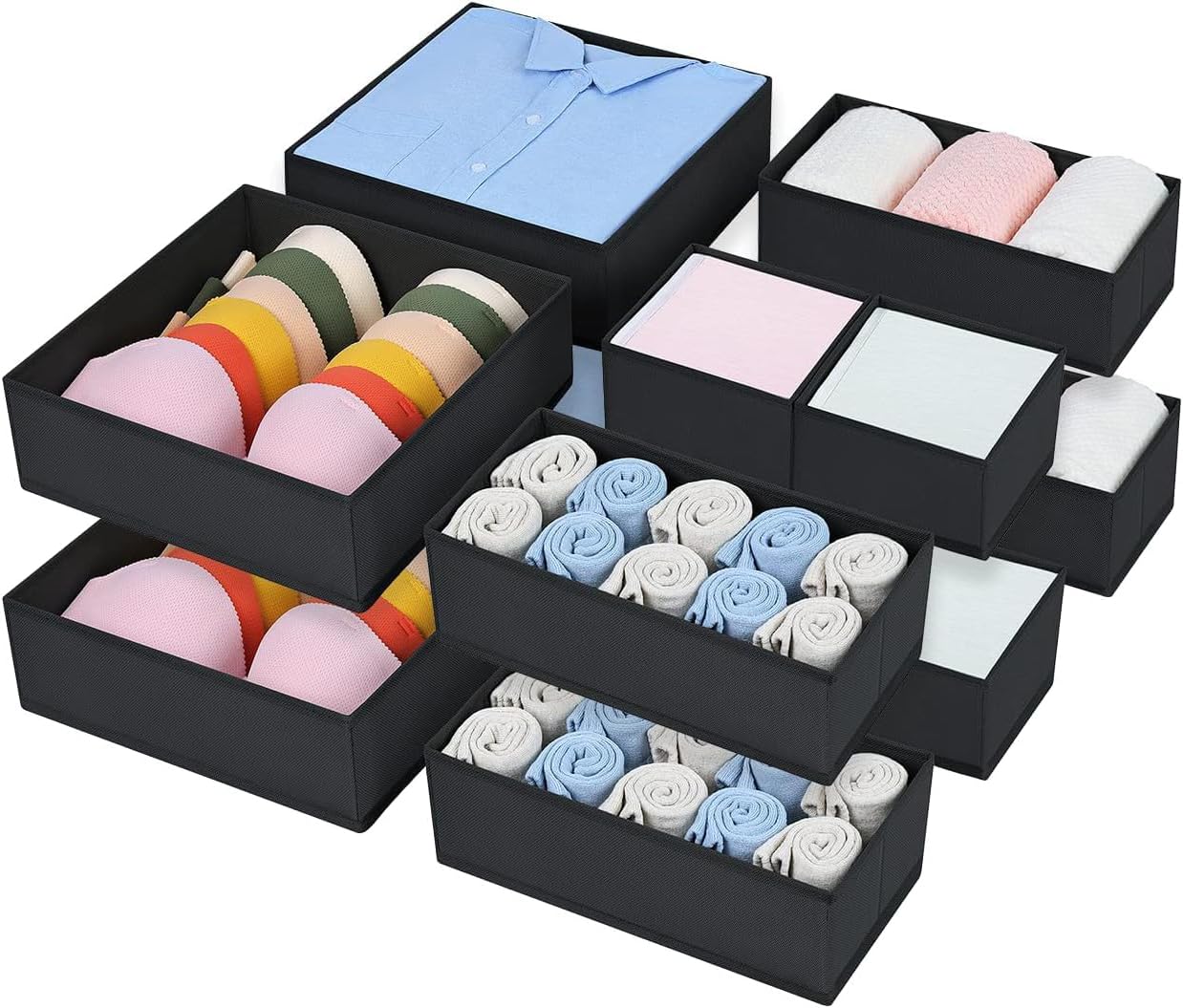 Homsorout Wardrobe Organiser - Set of 12 Drawer Organisers, Clothes Baby, Foldable Storage Box, Fabric Boxes Storage for Dresser, Socks, Bras, Beige