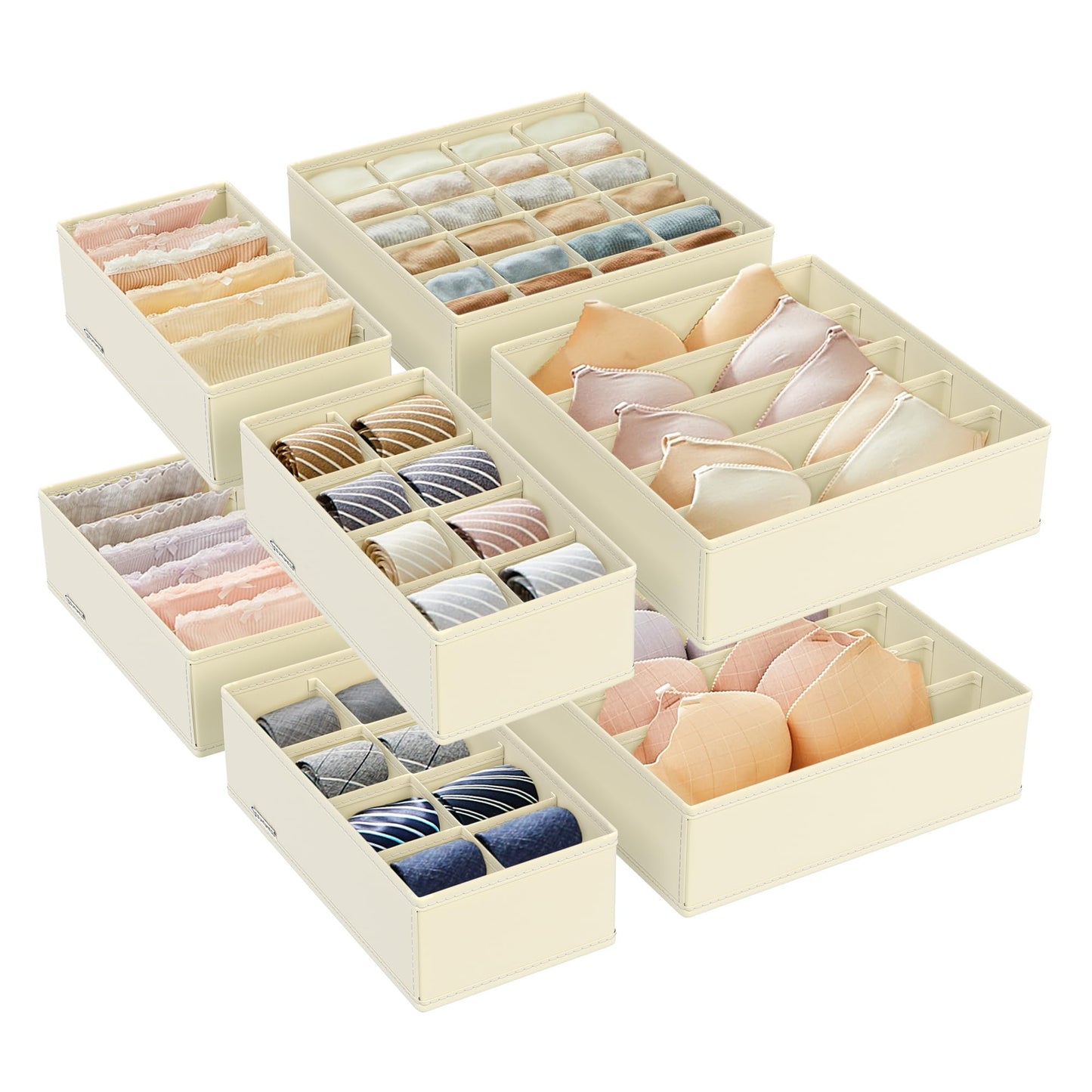 SONGMICS Underwear Organiser, Set of 8, Drawer Organiser, Foldable, Wardrobe Organiser System, Storage Box, Closet, Fabric Boxes Storage, for Bras, Socks, Ties, Dove Grey RUS008G01