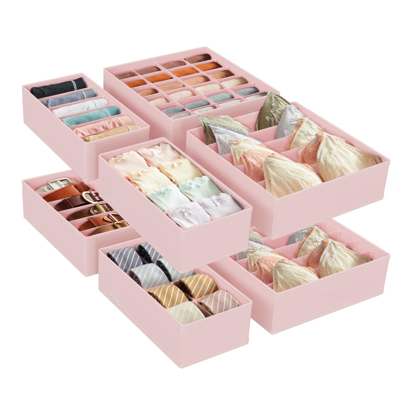 SONGMICS Underwear Organiser, Set of 8, Drawer Organiser, Foldable, Wardrobe Organiser System, Storage Box, Closet, Fabric Boxes Storage, for Bras, Socks, Ties, Dove Grey RUS008G01