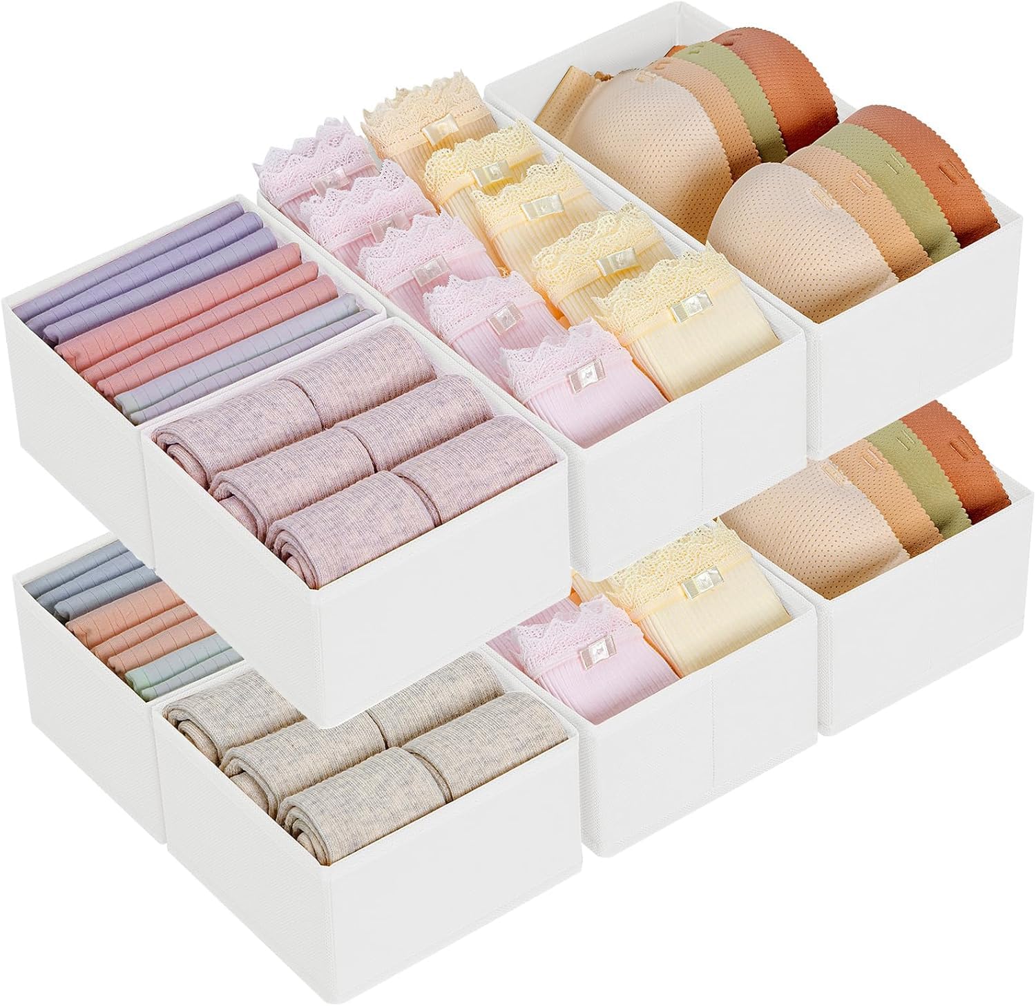 Homsorout Wardrobe Organiser - Set of 12 Drawer Organisers, Clothes Baby, Foldable Storage Box, Fabric Boxes Storage for Dresser, Socks, Bras, Beige