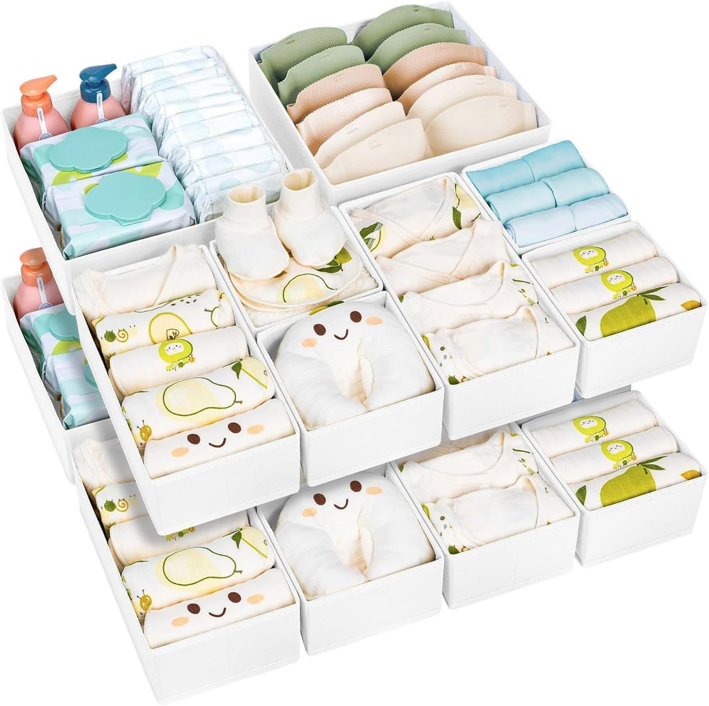 Homsorout Wardrobe Organiser - Set of 12 Drawer Organisers, Clothes Baby, Foldable Storage Box, Fabric Boxes Storage for Dresser, Socks, Bras, Beige