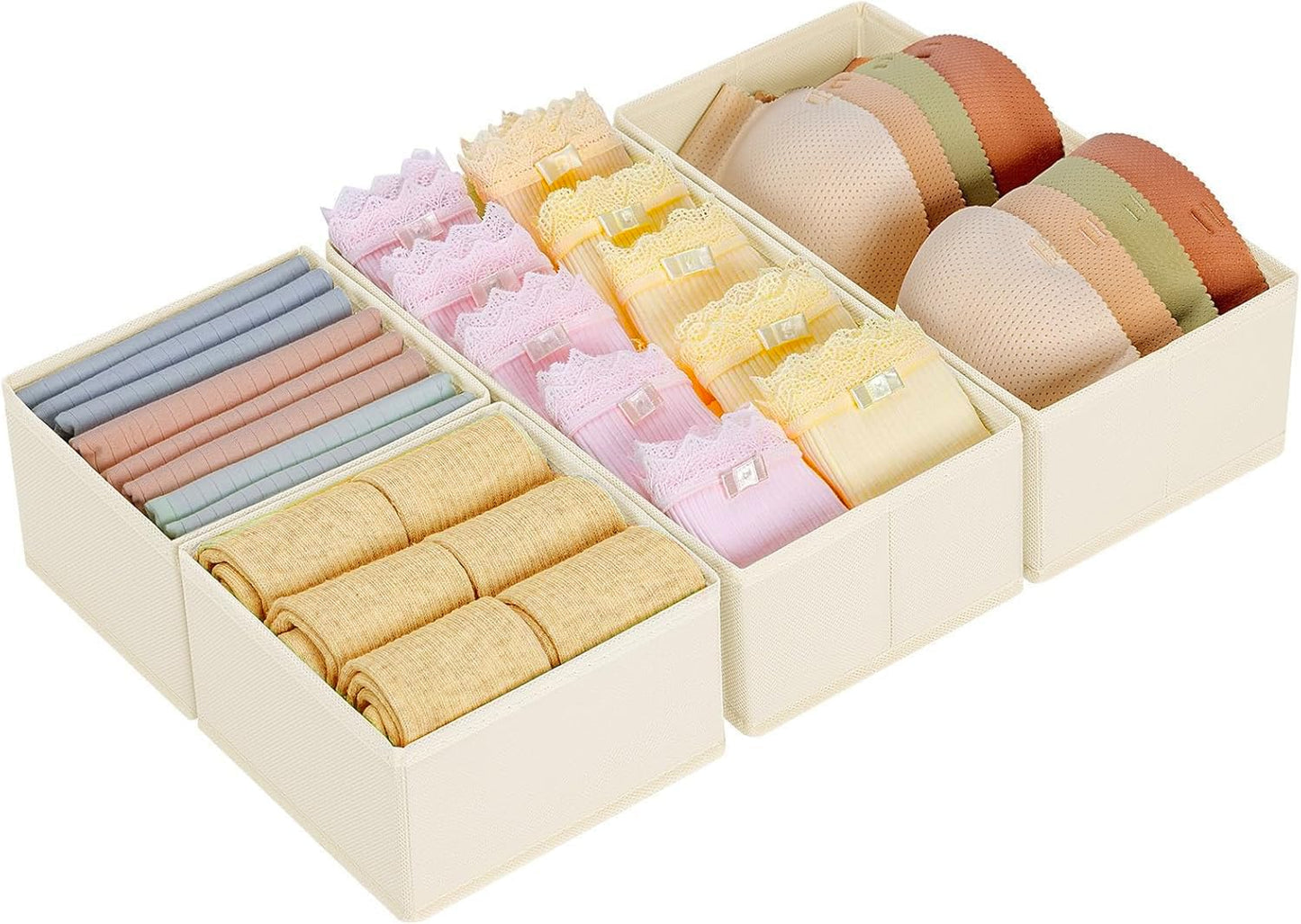 Homsorout Wardrobe Organiser - Set of 12 Drawer Organisers, Clothes Baby, Foldable Storage Box, Fabric Boxes Storage for Dresser, Socks, Bras, Beige