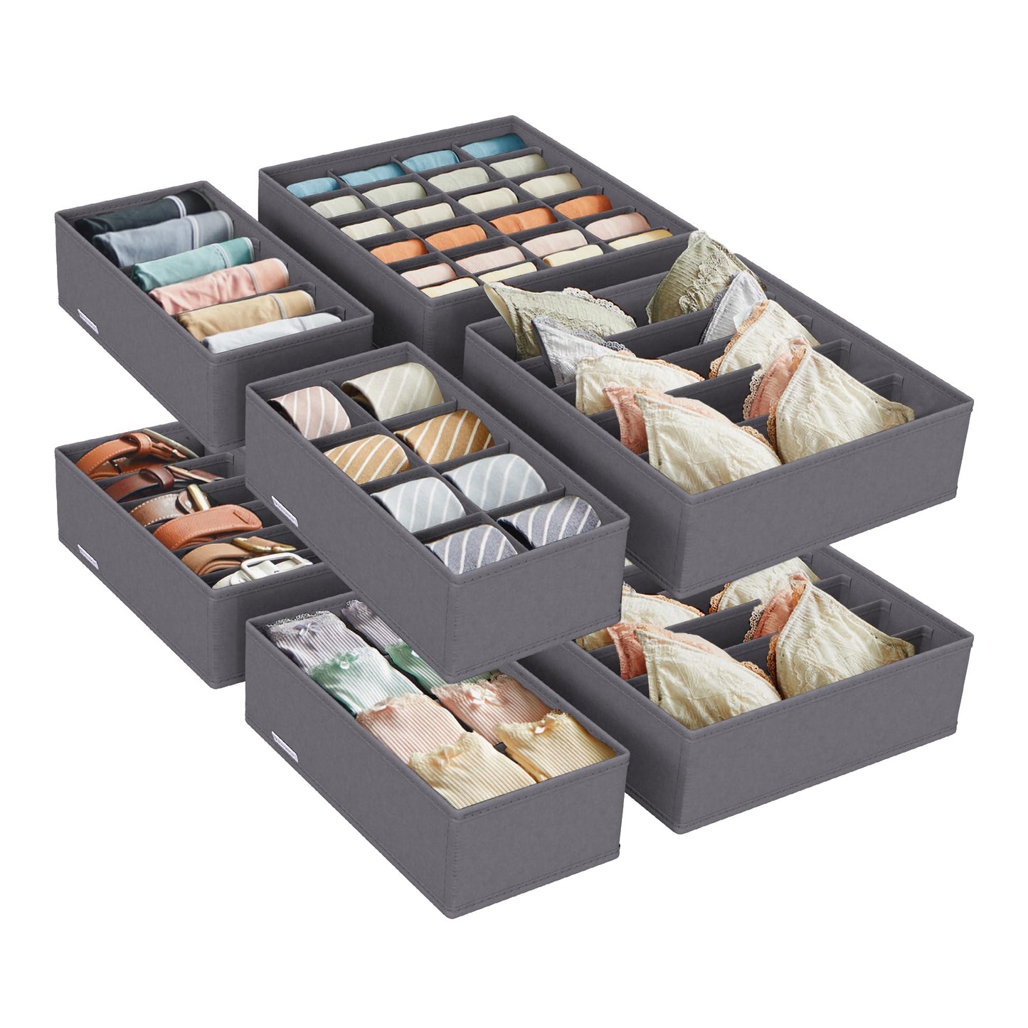 SONGMICS Underwear Organiser, Set of 8, Drawer Organiser, Foldable, Wardrobe Organiser System, Storage Box, Closet, Fabric Boxes Storage, for Bras, Socks, Ties, Dove Grey RUS008G01