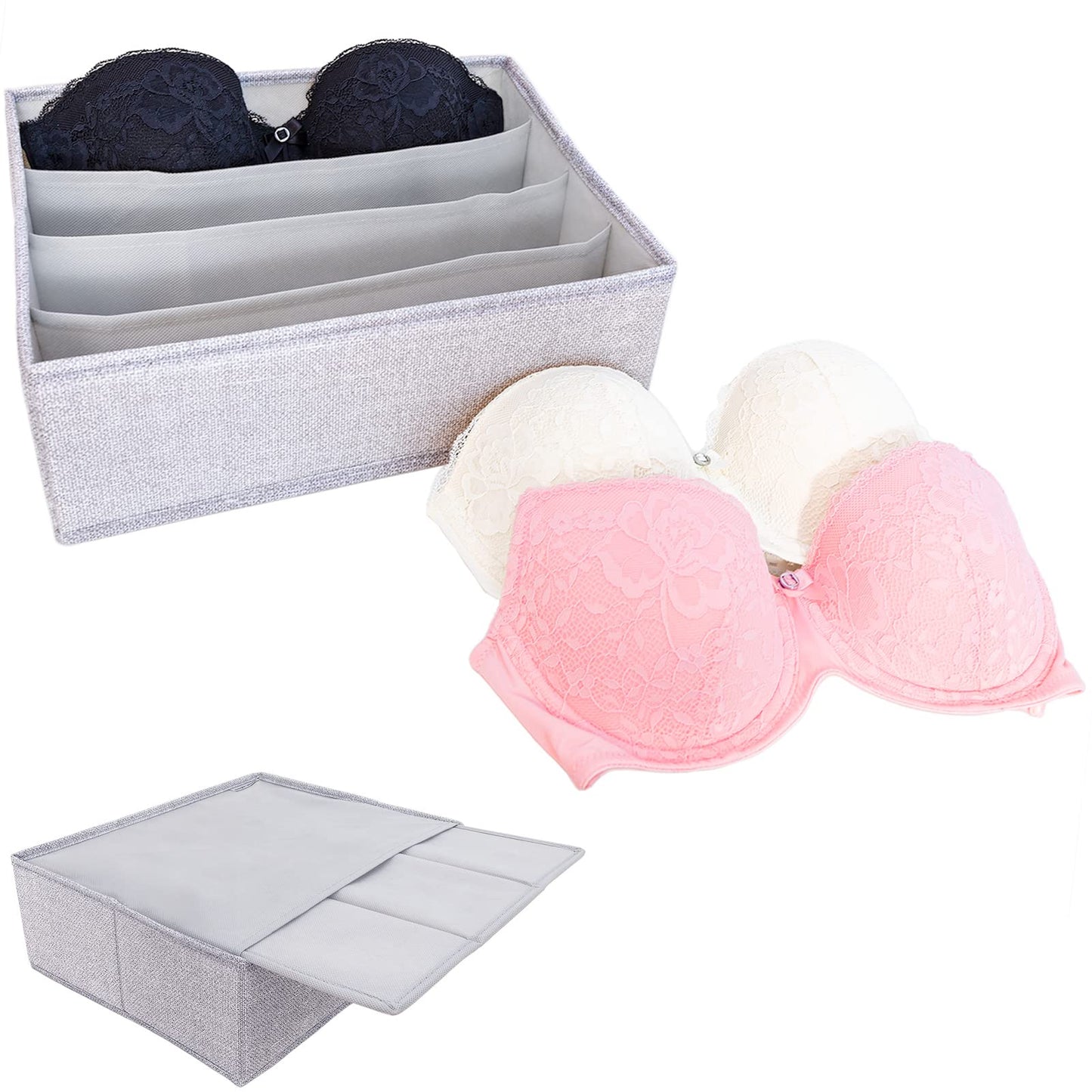 SIMPLE JOY Drawer Organisers with Stable Base, Storage System for Socks, Bras, Underwear, Suitable for IKEA Furniture, Fabric Storage Boxes in Grey