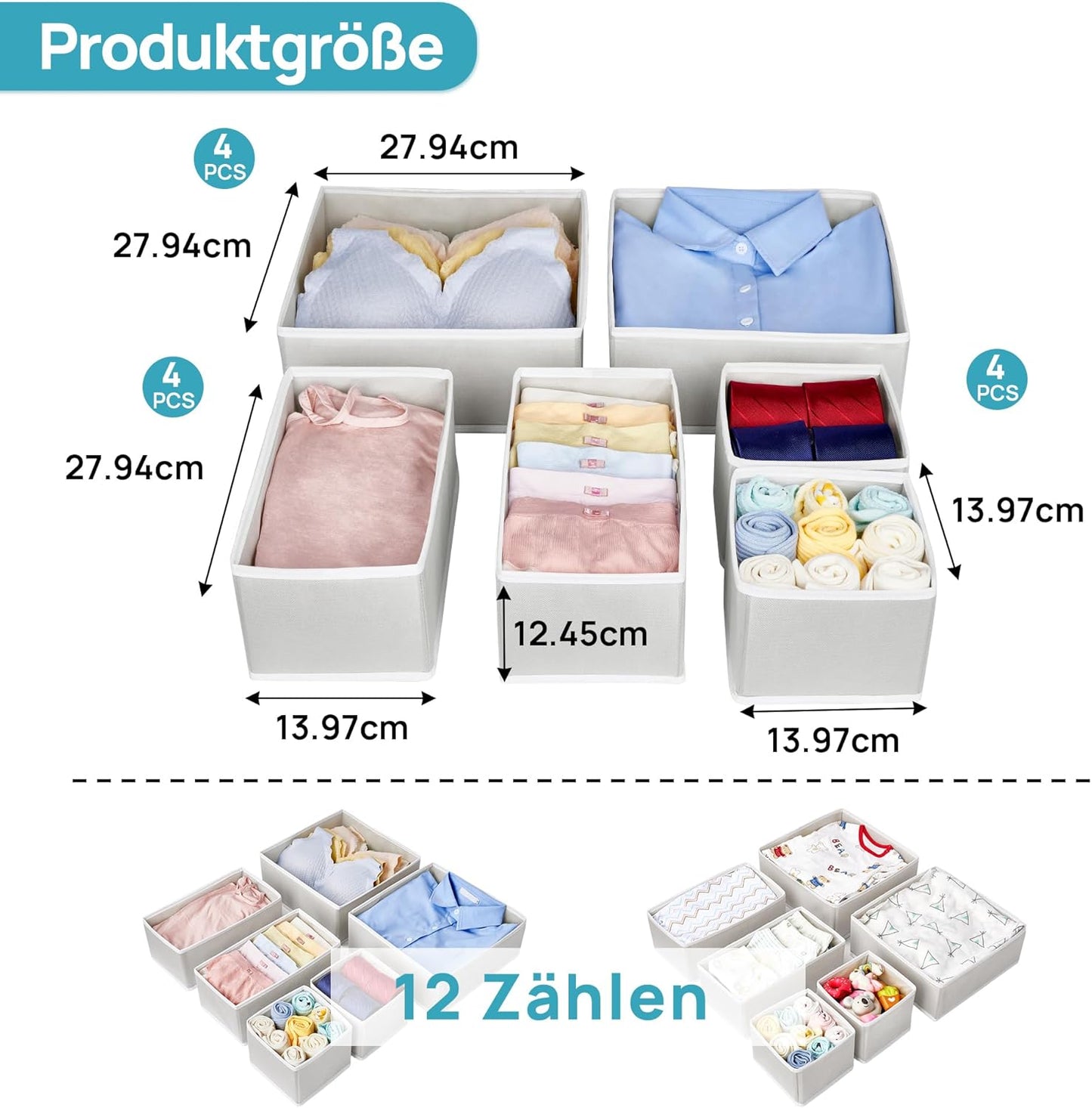 Vtopmart Pack of 12 Wardrobe Organisers, Foldable Wardrobe Organiser, Storage Box Fabric for Baby Clothes, Underwear, Socks