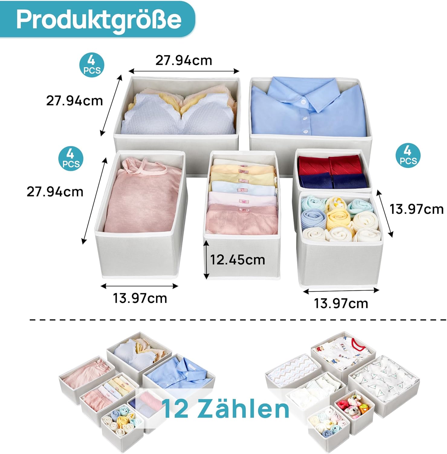 Vtopmart Pack of 12 Wardrobe Organisers, Foldable Wardrobe Organiser, Storage Box Fabric for Baby Clothes, Underwear, Socks