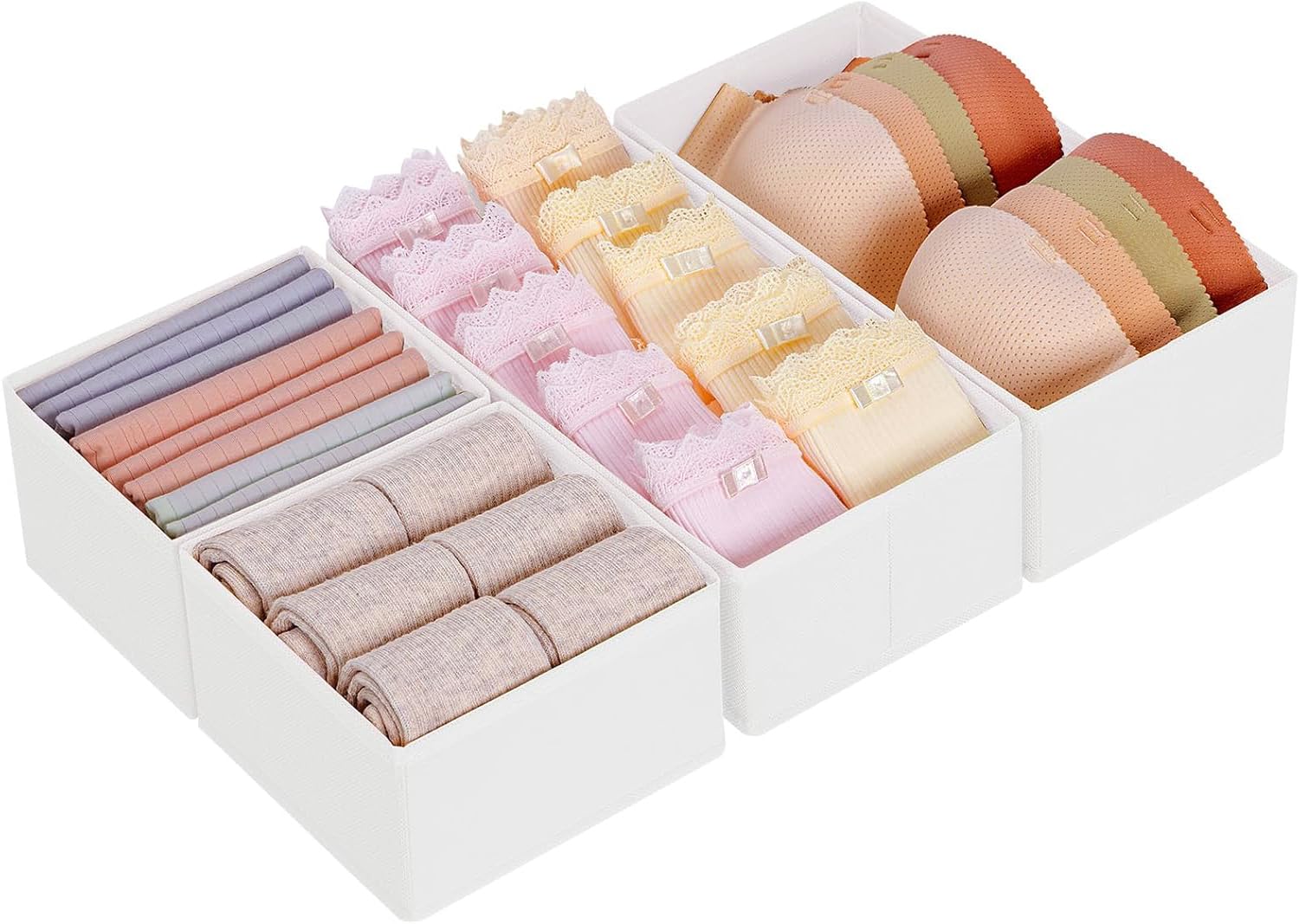 Homsorout Wardrobe Organiser - Set of 12 Drawer Organisers, Clothes Baby, Foldable Storage Box, Fabric Boxes Storage for Dresser, Socks, Bras, Beige
