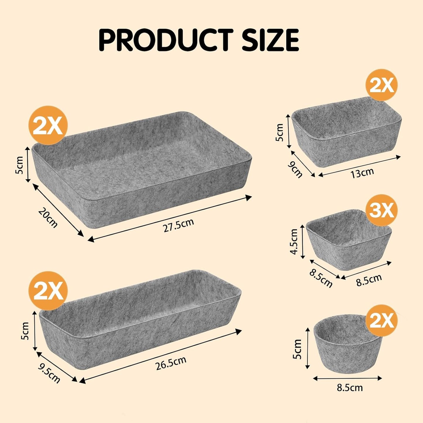 Starward 11 Stück Organizer Schublade, Drawer Organizer Stapelbar, 5 Größen Kiste für Filz, für Schreibtische, Frisiertische, Kleiderschränke