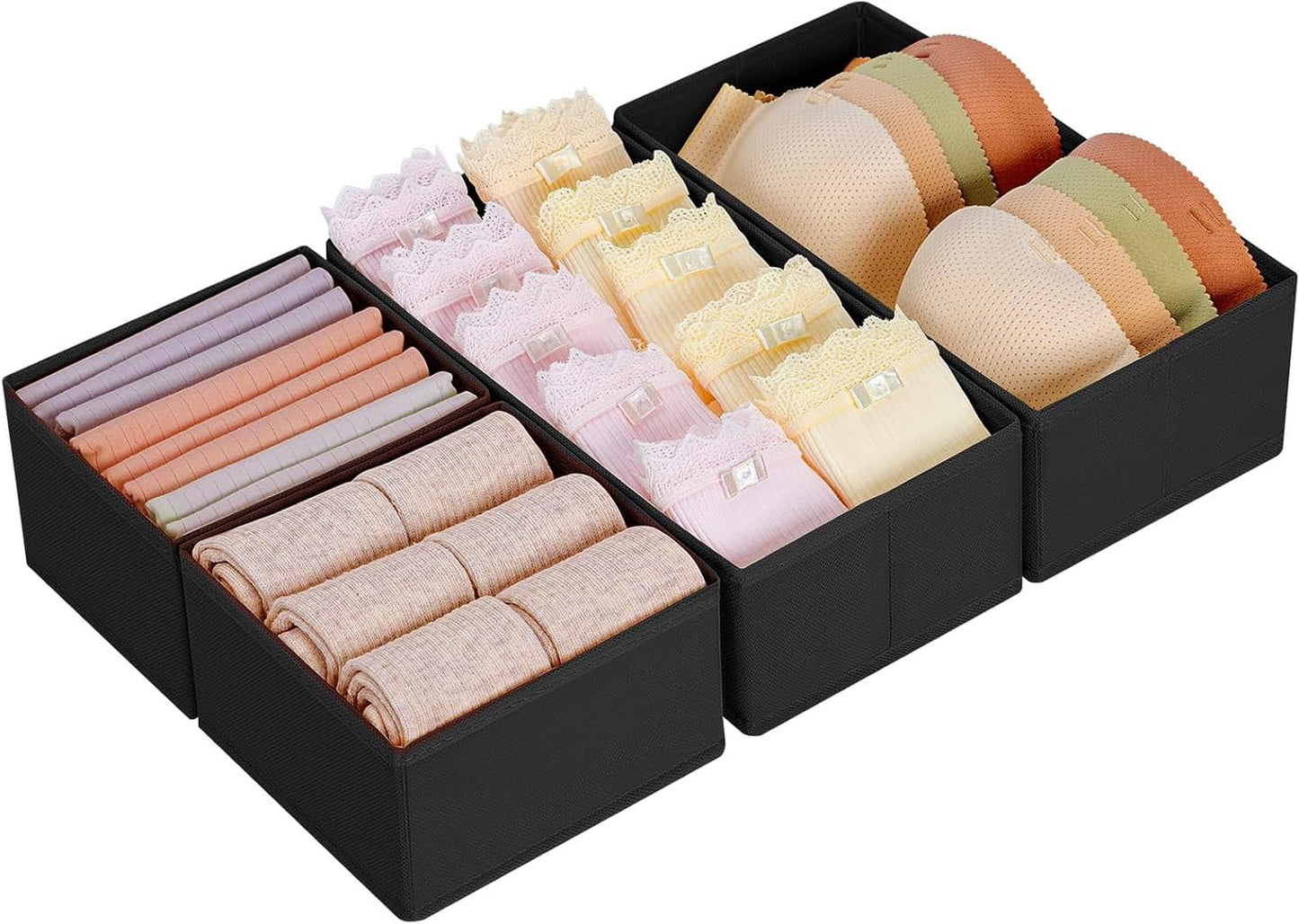 Homsorout Wardrobe Organiser - Set of 12 Drawer Organisers, Clothes Baby, Foldable Storage Box, Fabric Boxes Storage for Dresser, Socks, Bras, Beige