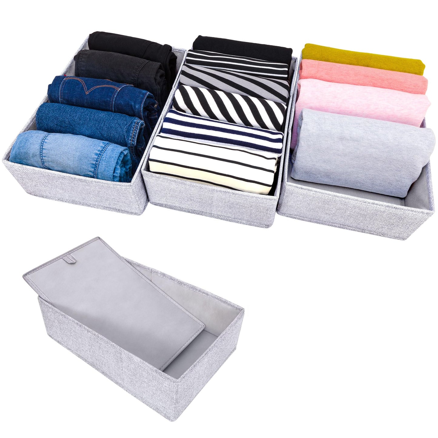 SIMPLE JOY Drawer Organisers with Stable Base, Storage System for Socks, Bras, Underwear, Suitable for IKEA Furniture, Fabric Storage Boxes in Grey