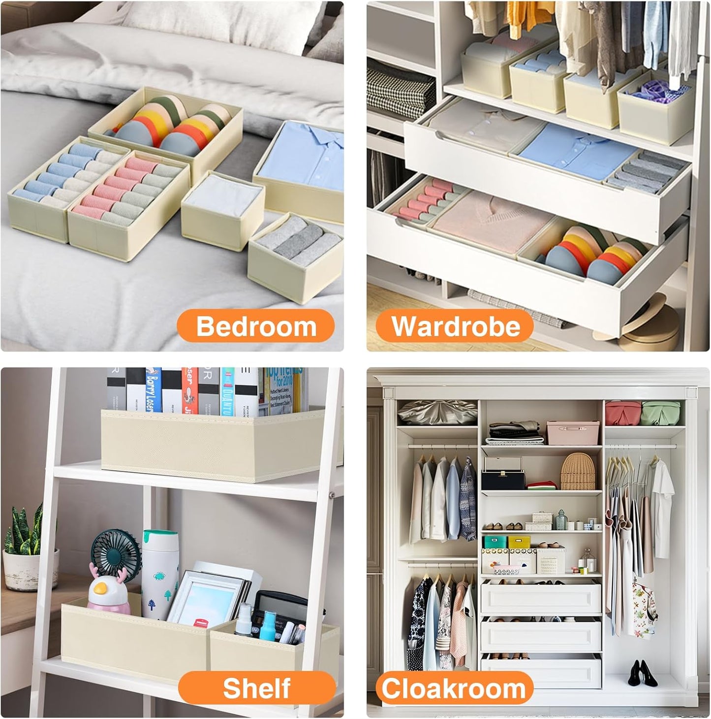 Homsorout Wardrobe Organiser - Set of 12 Drawer Organisers, Clothes Baby, Foldable Storage Box, Fabric Boxes Storage for Dresser, Socks, Bras, Beige