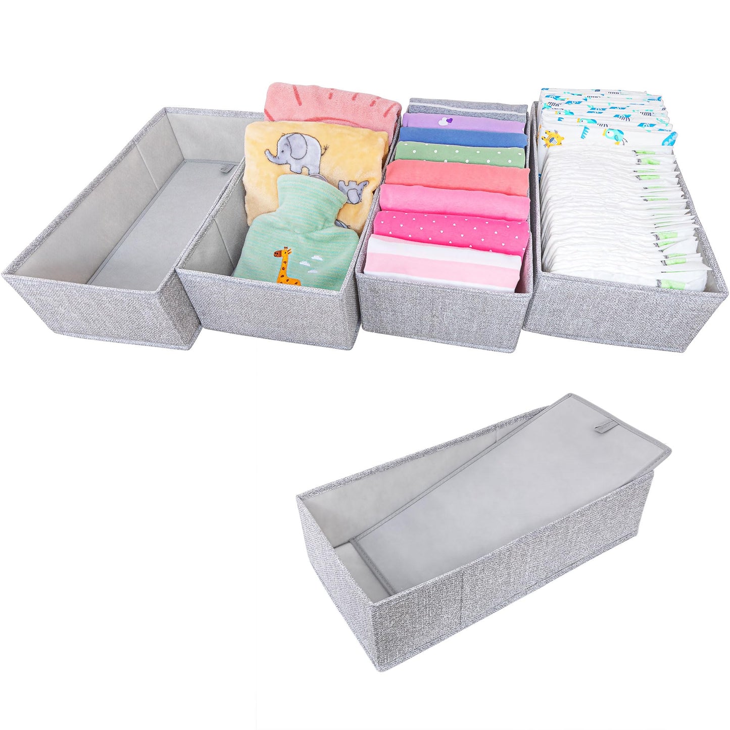 SIMPLE JOY Drawer Organisers with Stable Base, Storage System for Socks, Bras, Underwear, Suitable for IKEA Furniture, Fabric Storage Boxes in Grey