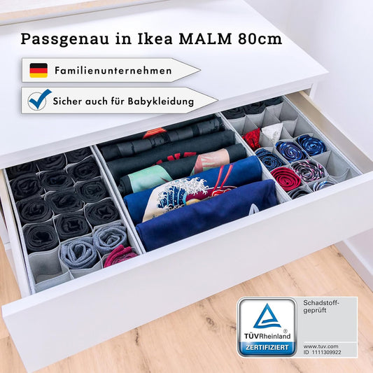 SIMPLE JOY Drawer Organisers with Stable Base, Storage System for Socks, Bras, Underwear, Suitable for IKEA Furniture, Fabric Storage Boxes in Grey