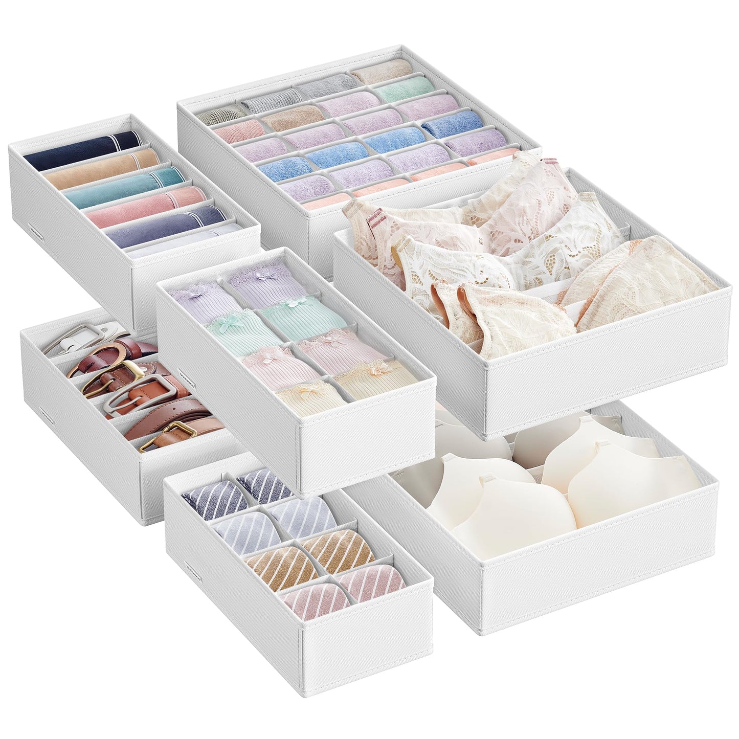 SONGMICS Underwear Organiser, Set of 8, Drawer Organiser, Foldable, Wardrobe Organiser System, Storage Box, Closet, Fabric Boxes Storage, for Bras, Socks, Ties, Dove Grey RUS008G01