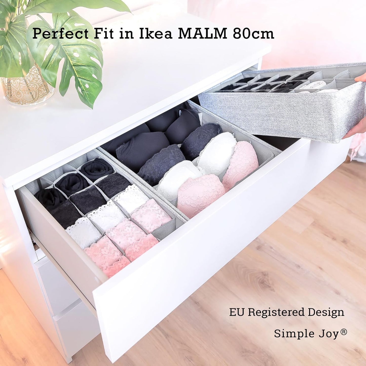 SIMPLE JOY Drawer Organisers with Stable Base, Storage System for Socks, Bras, Underwear, Suitable for IKEA Furniture, Fabric Storage Boxes in Grey
