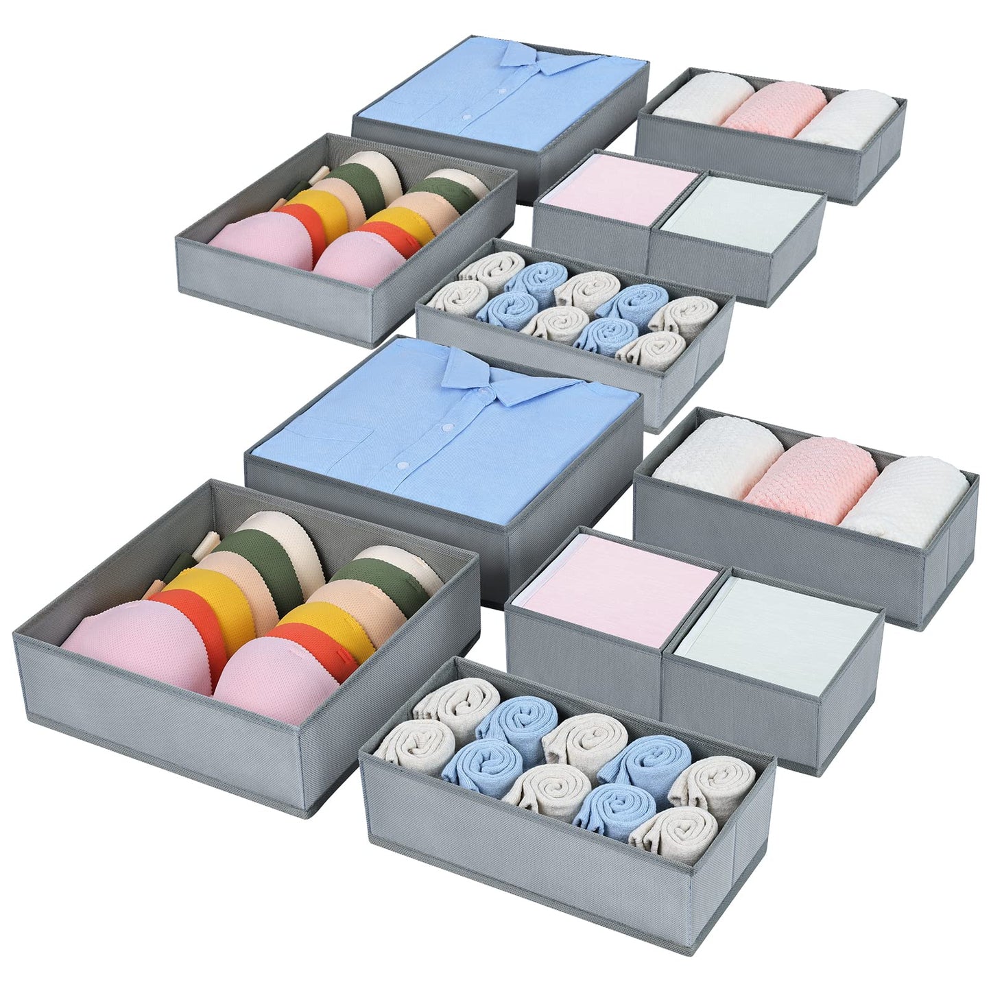 Homsorout Wardrobe Organiser - Set of 12 Drawer Organisers, Clothes Baby, Foldable Storage Box, Fabric Boxes Storage for Dresser, Socks, Bras, Beige