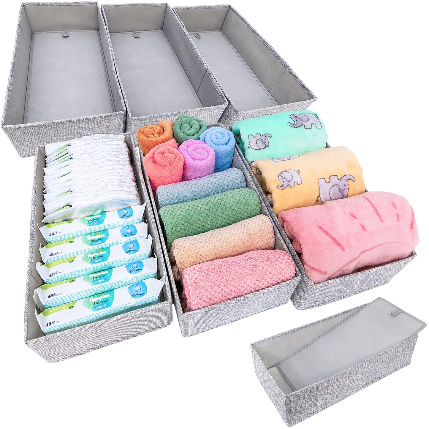 SIMPLE JOY Drawer Organisers with Stable Base, Storage System for Socks, Bras, Underwear, Suitable for IKEA Furniture, Fabric Storage Boxes in Grey