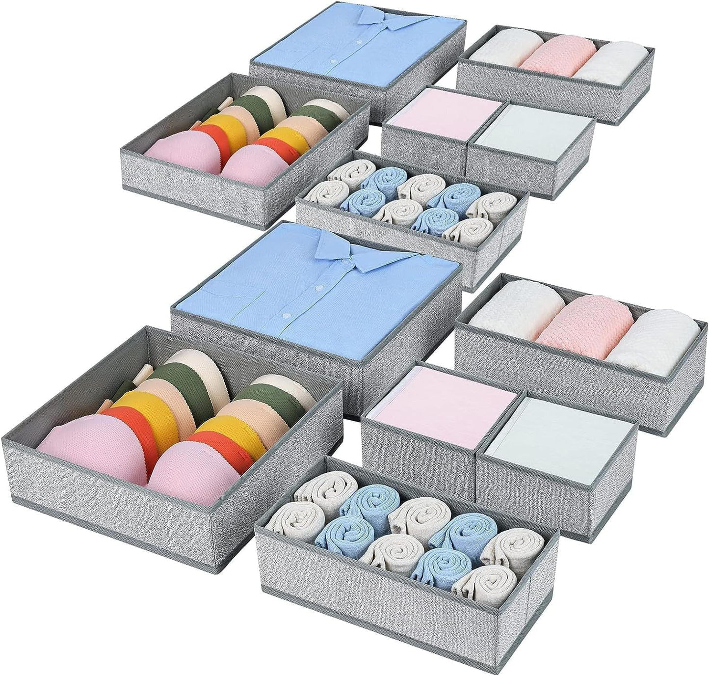 Homsorout Wardrobe Organiser - Set of 12 Drawer Organisers, Clothes Baby, Foldable Storage Box, Fabric Boxes Storage for Dresser, Socks, Bras, Beige