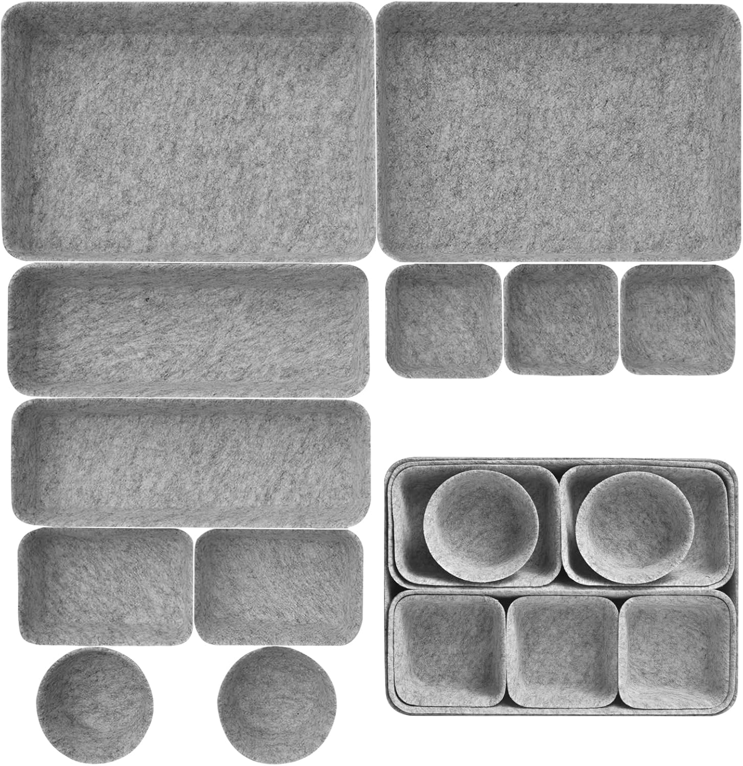 Starward 11 Stück Organizer Schublade, Drawer Organizer Stapelbar, 5 Größen Kiste für Filz, für Schreibtische, Frisiertische, Kleiderschränke