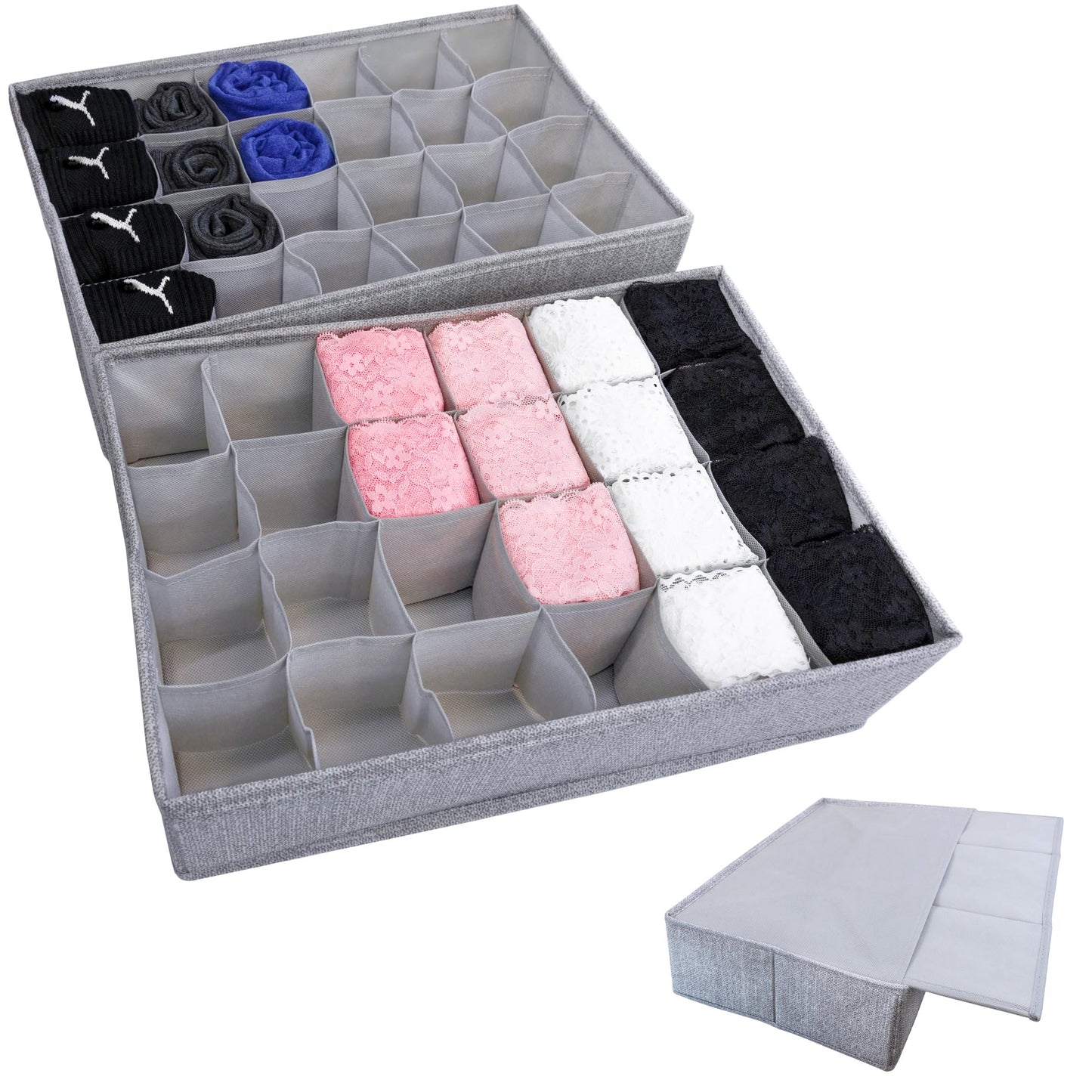 SIMPLE JOY Drawer Organisers with Stable Base, Storage System for Socks, Bras, Underwear, Suitable for IKEA Furniture, Fabric Storage Boxes in Grey