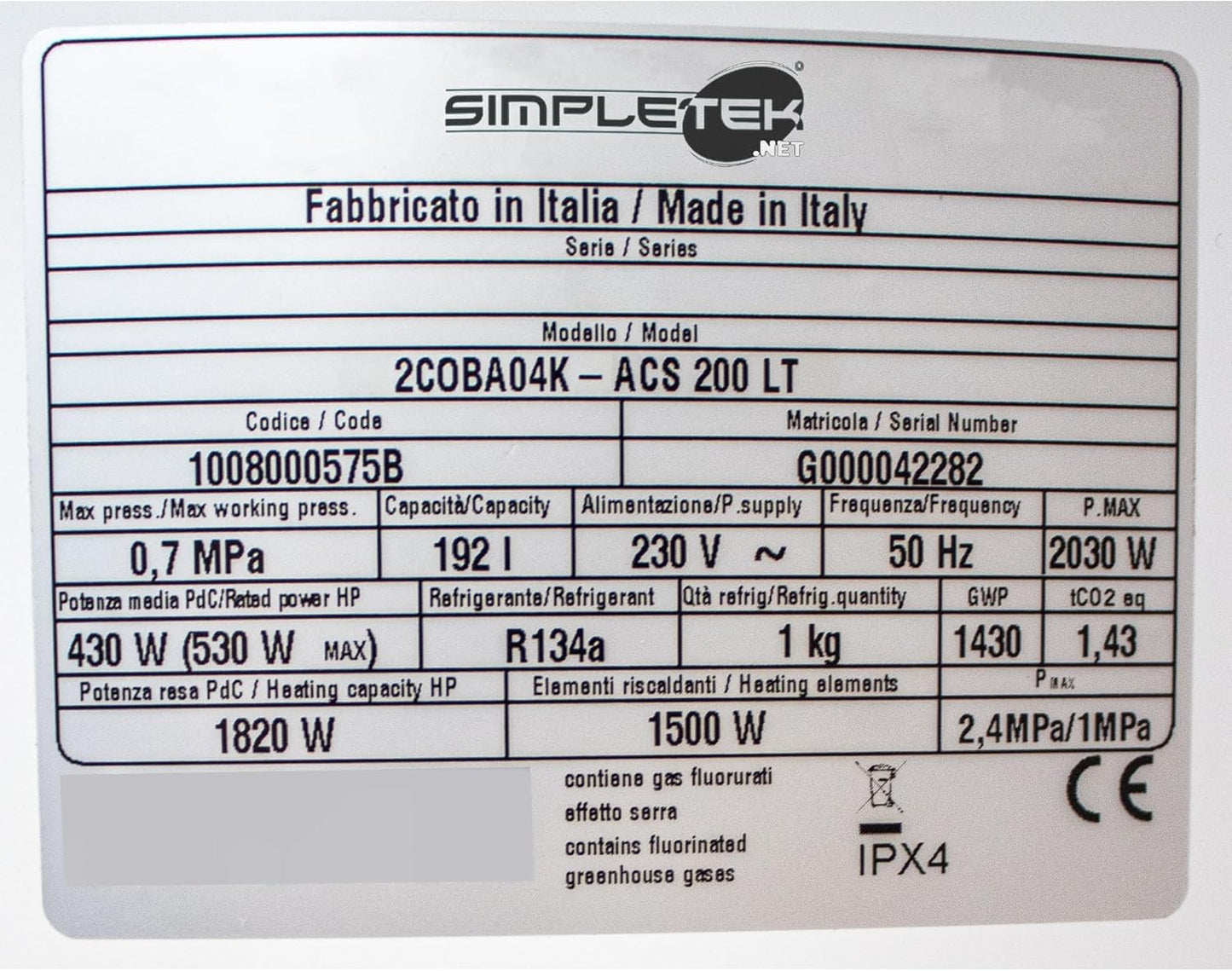 SIMPLETEK 200 L Wärmepumpenboiler für Solaranlagen