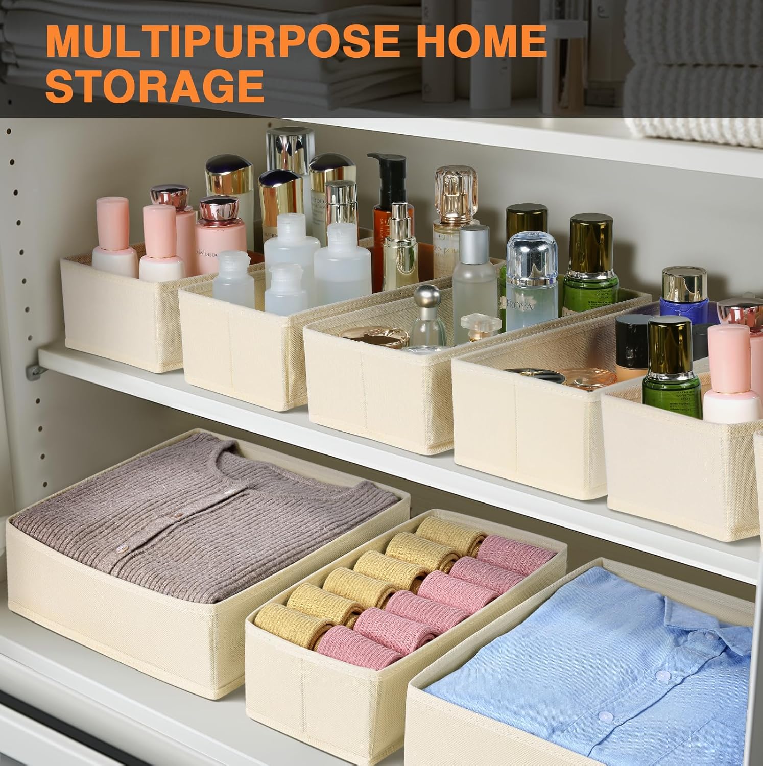 Homsorout Wardrobe Organiser - Set of 12 Drawer Organisers, Clothes Baby, Foldable Storage Box, Fabric Boxes Storage for Dresser, Socks, Bras, Beige