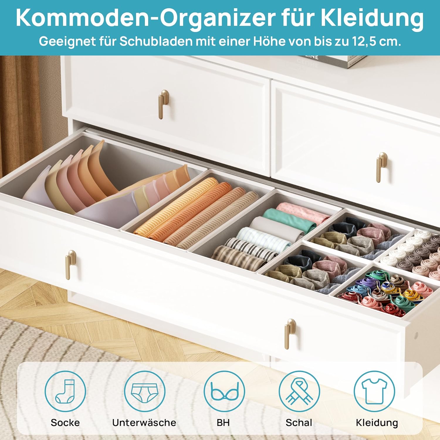 Vtopmart Pack of 12 Wardrobe Organisers, Foldable Wardrobe Organiser, Storage Box Fabric for Baby Clothes, Underwear, Socks