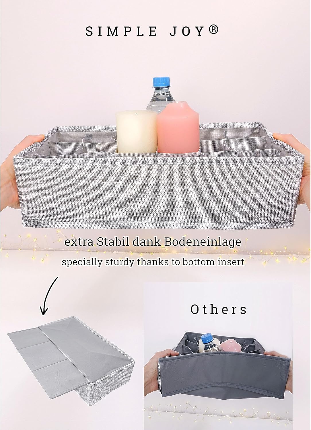 SIMPLE JOY Drawer Organisers with Stable Base, Storage System for Socks, Bras, Underwear, Suitable for IKEA Furniture, Fabric Storage Boxes in Grey