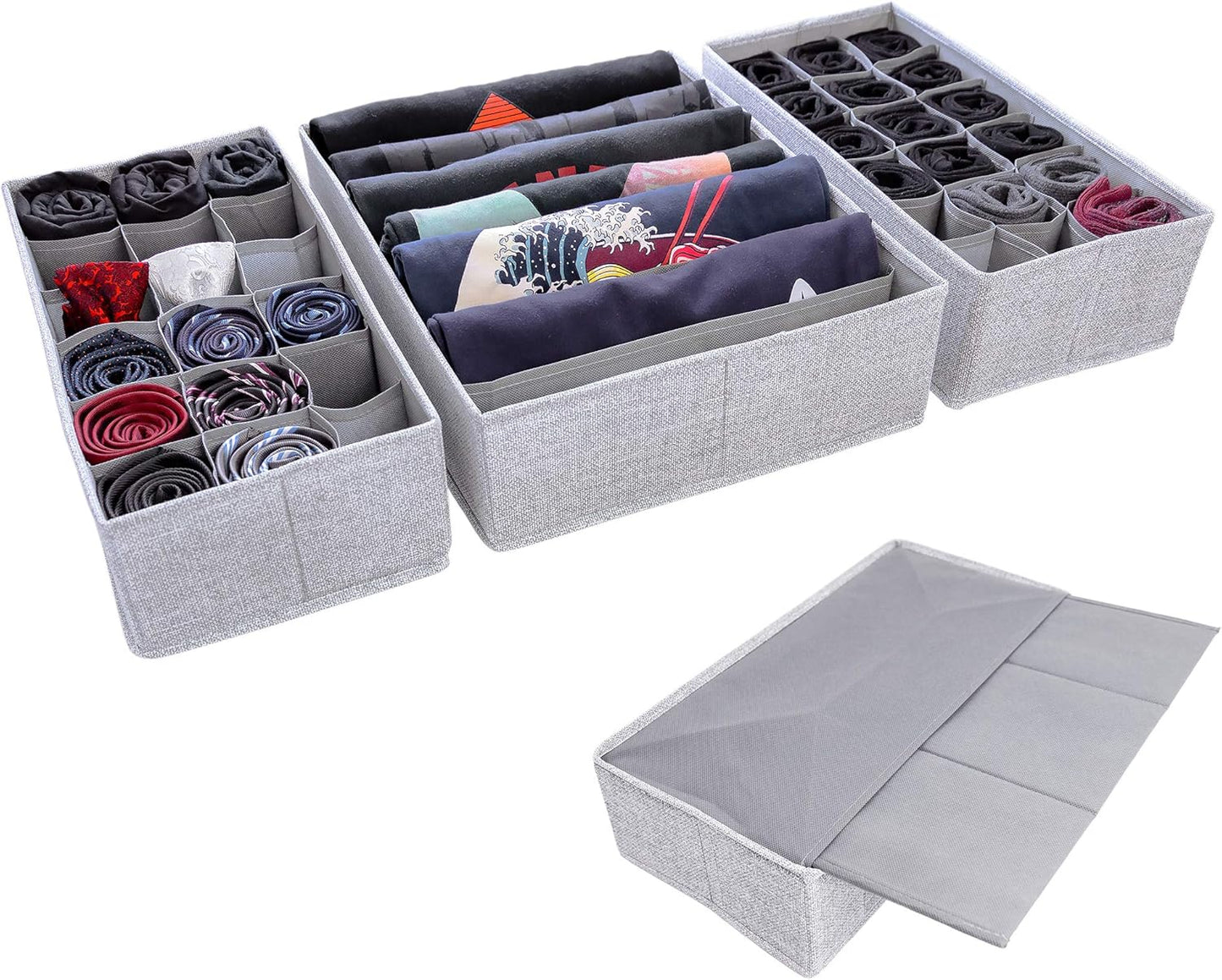 SIMPLE JOY Drawer Organisers with Stable Base, Storage System for Socks, Bras, Underwear, Suitable for IKEA Furniture, Fabric Storage Boxes in Grey