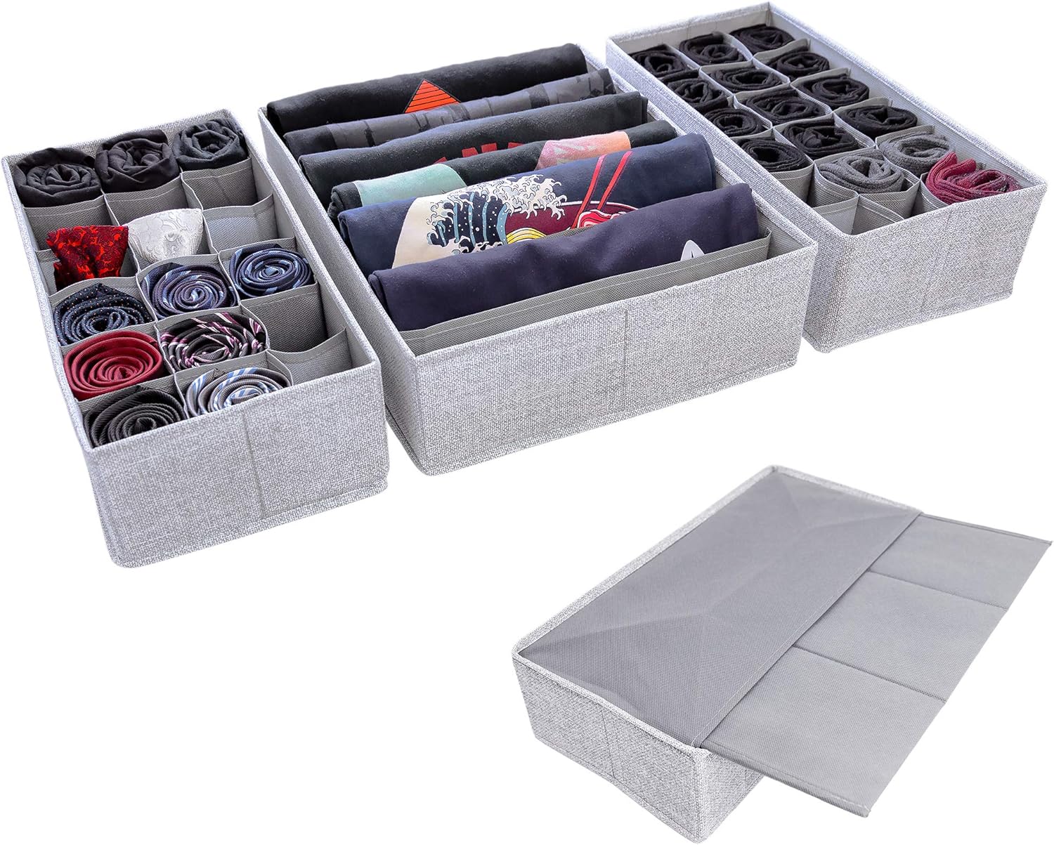 SIMPLE JOY Drawer Organisers with Stable Base, Storage System for Socks, Bras, Underwear, Suitable for IKEA Furniture, Fabric Storage Boxes in Grey
