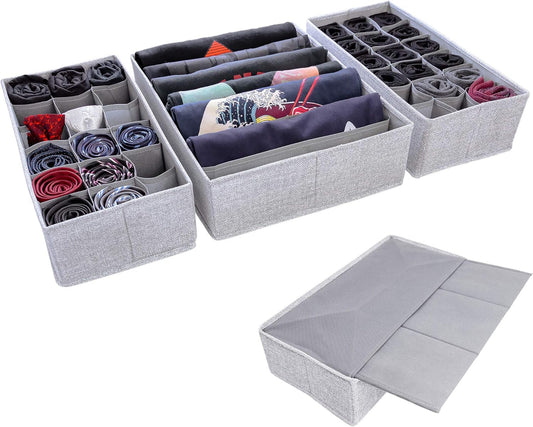 SIMPLE JOY Drawer Organisers with Stable Base, Storage System for Socks, Bras, Underwear, Suitable for IKEA Furniture, Fabric Storage Boxes in Grey