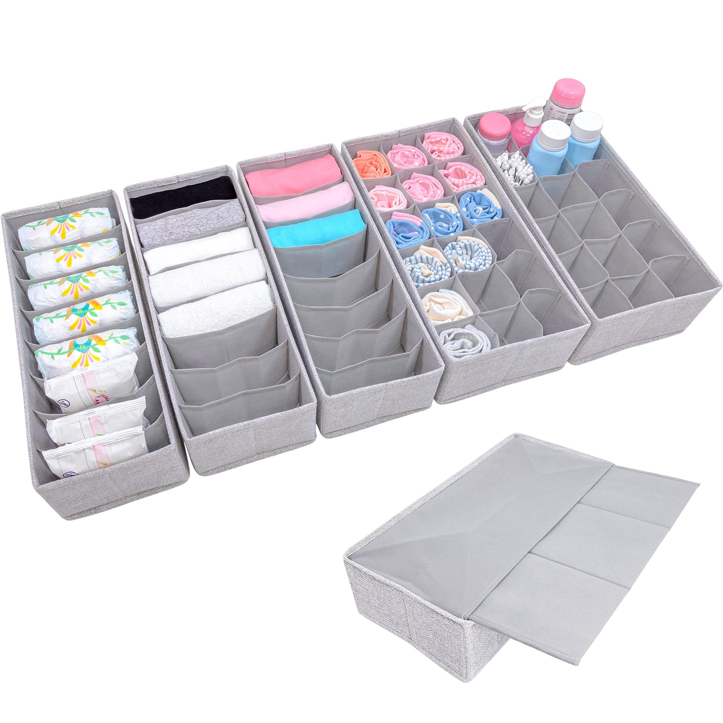 SIMPLE JOY Drawer Organisers with Stable Base, Storage System for Socks, Bras, Underwear, Suitable for IKEA Furniture, Fabric Storage Boxes in Grey