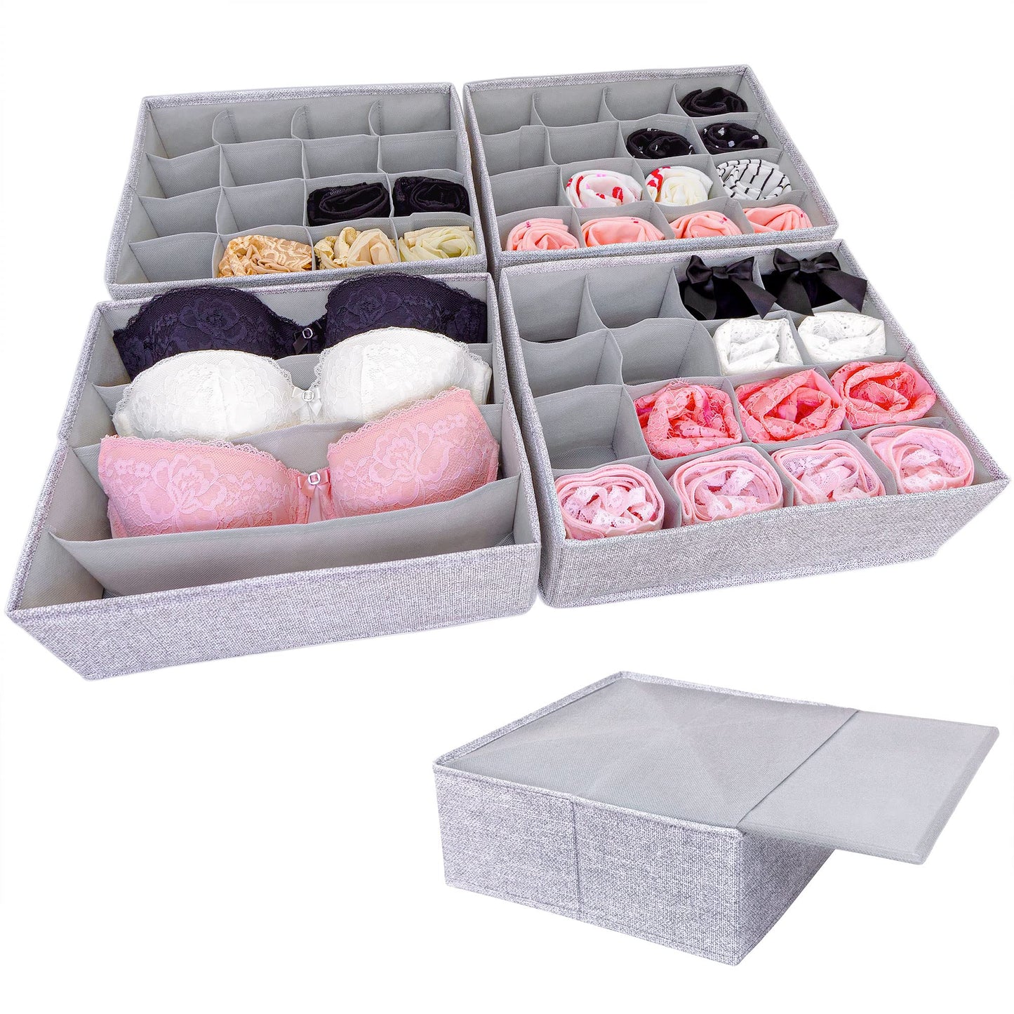 SIMPLE JOY Drawer Organisers with Stable Base, Storage System for Socks, Bras, Underwear, Suitable for IKEA Furniture, Fabric Storage Boxes in Grey