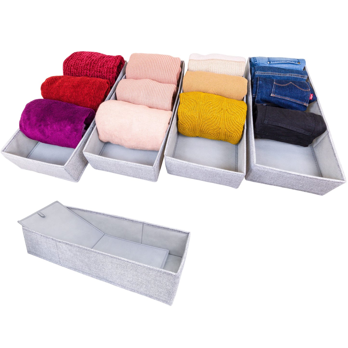 SIMPLE JOY Drawer Organisers with Stable Base, Storage System for Socks, Bras, Underwear, Suitable for IKEA Furniture, Fabric Storage Boxes in Grey