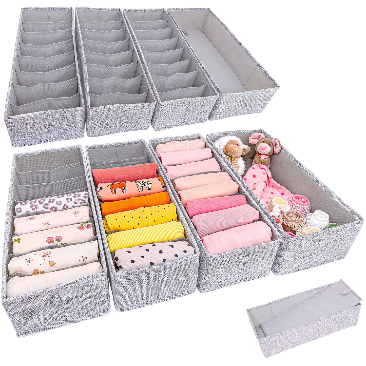 SIMPLE JOY Drawer Organisers with Stable Base, Storage System for Socks, Bras, Underwear, Suitable for IKEA Furniture, Fabric Storage Boxes in Grey