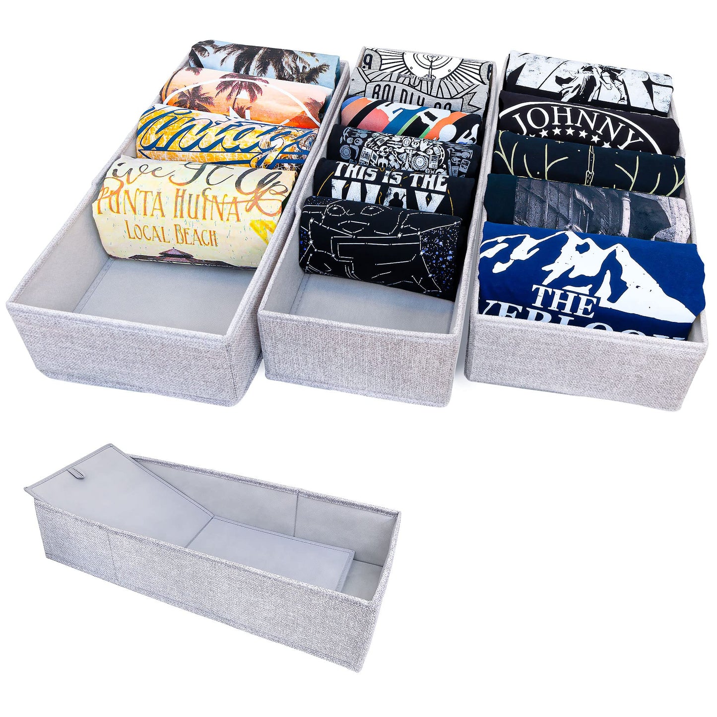 SIMPLE JOY Drawer Organisers with Stable Base, Storage System for Socks, Bras, Underwear, Suitable for IKEA Furniture, Fabric Storage Boxes in Grey