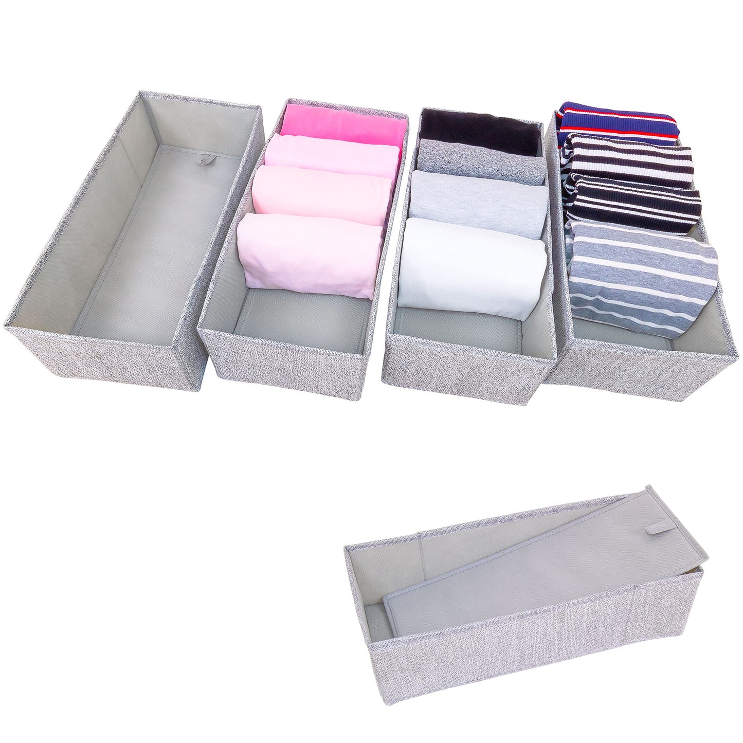SIMPLE JOY Drawer Organisers with Stable Base, Storage System for Socks, Bras, Underwear, Suitable for IKEA Furniture, Fabric Storage Boxes in Grey